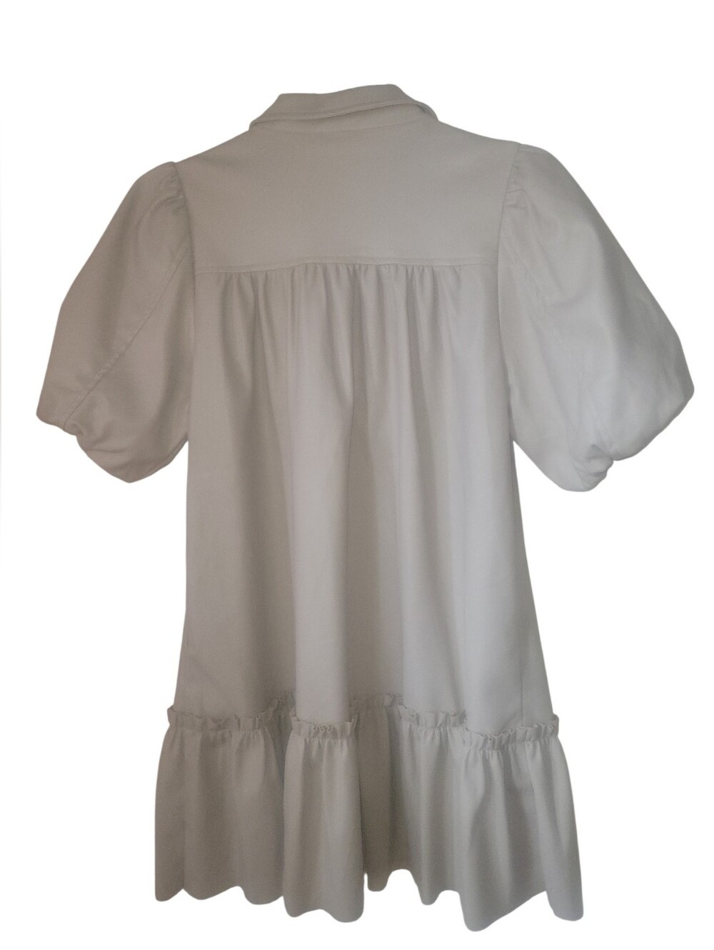 Fate Faux Leather Biege/Cream Puff Sleeve Button-Front Ruffled Hem NWT L - Picture 8 of 9